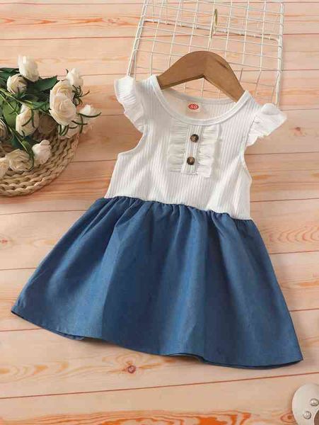 

baby two tone ruffle trim dress she, Red;yellow