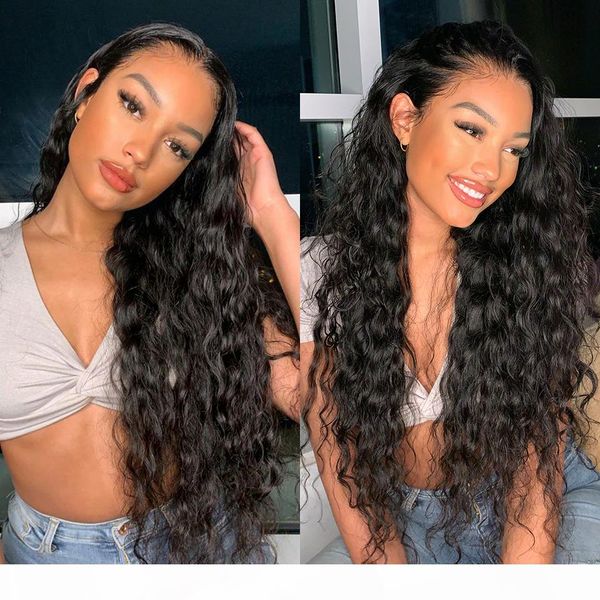 

brazilian lace front human hair wig with baby hair glueless remy water wave lace front wig pre plucked remy hair, Black