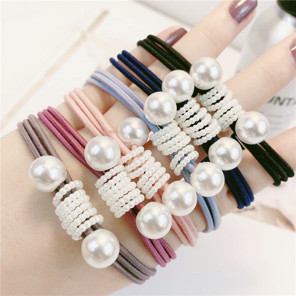 

fresh lady hair rope bow high elastic rubber band cute pearl hair band hair accessories headdress