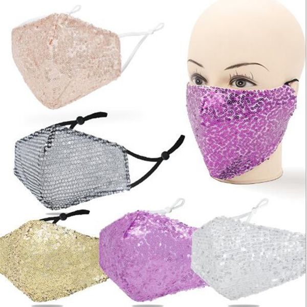 

bling sequin protective dustproof fashion washable windproof reusable face elastic earloop cotton mouth mask 6 nggjt