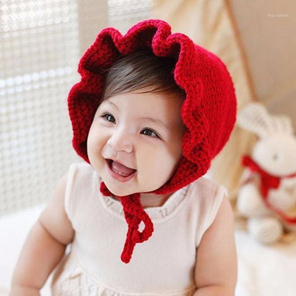 

new chic baby girl winter hat knitted crochet ruffles toddler kids warm hats earflaps girls flower hat red, white, gray1, Yellow