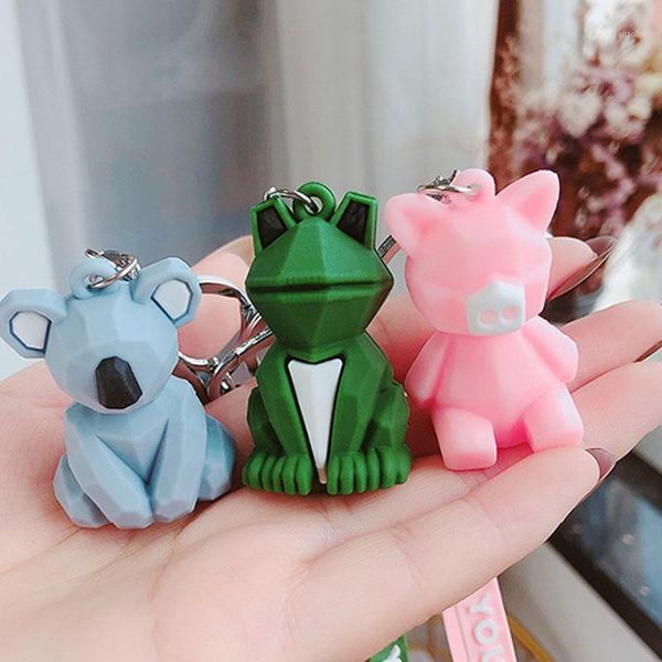 

personality creative geometry section cartoon keychain chain backpack wallet keyring car key pendant hnaging gift1, Silver