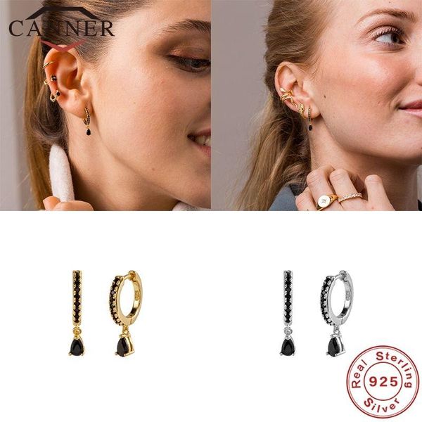 

hoop & huggie canner real 925 sterling silver earrings for women crystal zircon cz round earings circle earring pendientes fine jewelry, Golden;silver