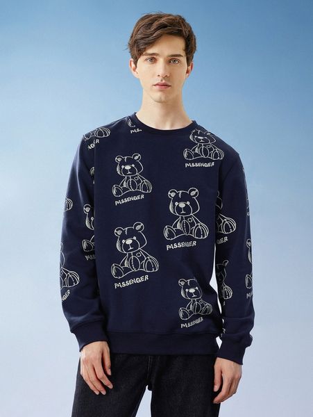 

men bear & letter graphic sweatshirt a862#, Black