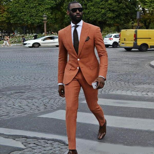 

handsome orange slim fit mens suits peaked lapel wedding tuxedos for men two piece prom blazers (jacket+pants, Black;gray