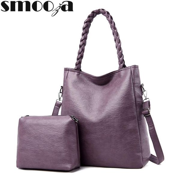 

smooza women shoulder bag large bucket totes bag crossbody/messenger bags for women 2020 luxury handbag pu leather gray 2 pcs