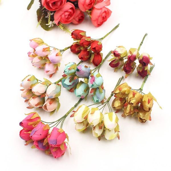 

6pcs/lot artificial flower silk rose tea buds bouquet for wedding home decoration diy craft gift wreath scrapbooking acc jllqtk