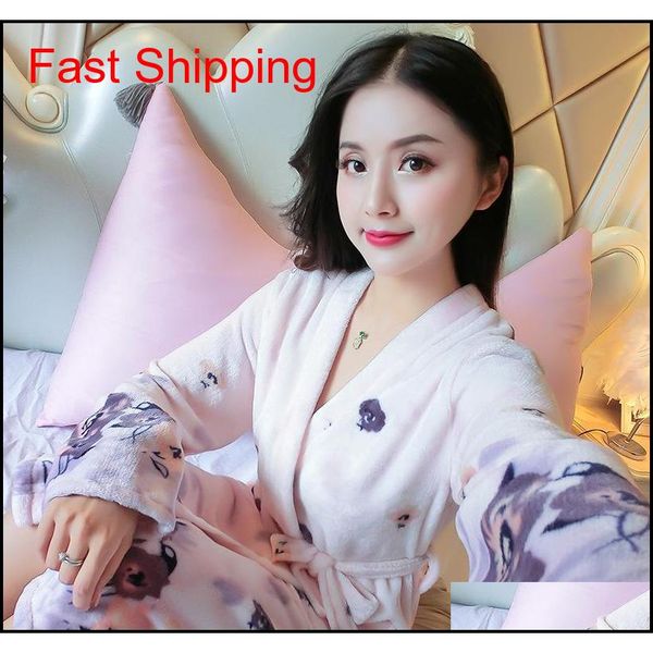 

winter new student robe with plush warm solid color print casual women's single jllmym sinabag