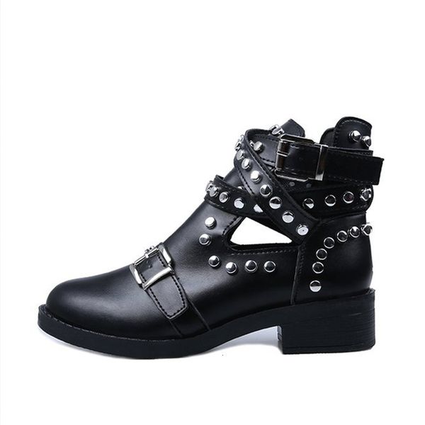 

2021 new women rivet ankle boots buckle strap gladiator ladies punk motorcycle short boot womens shoes chunky heels 1 5qo8, Black