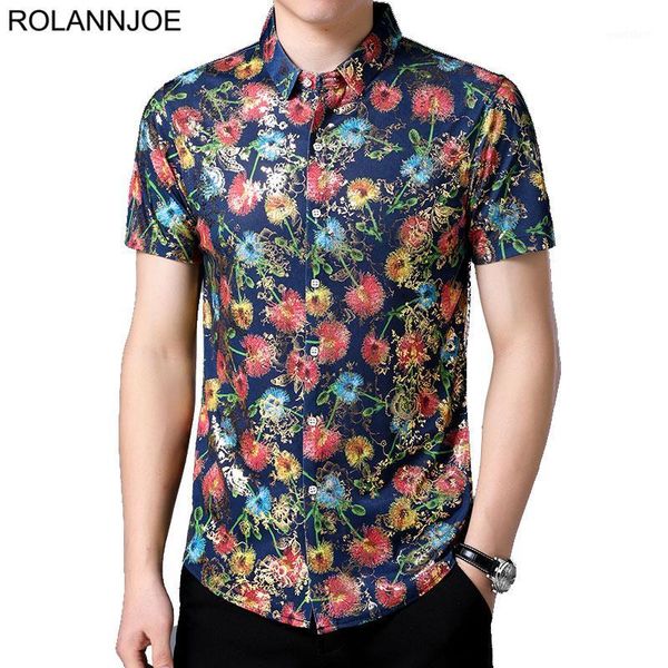 

r.n.j. dandelion floral hawaiian shirts mens clothes 2020 short sleeve mens dress shirts casual slim fit men social shirt1, White;black