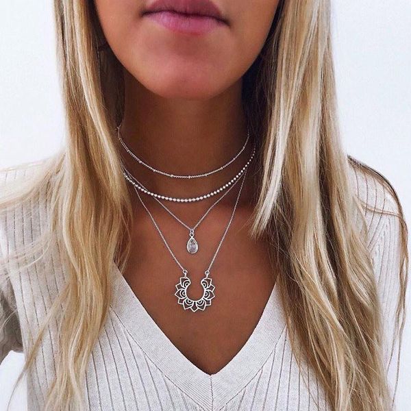 

pendant choker chains neckalce drop for 2020 multilayer necklace accessorie lotus fashion layered women snake new jewelry beach bbyewi, Golden;silver