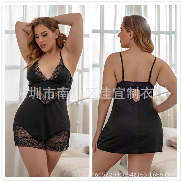 

size underwear lace hollowed out plus pajamas elastic comfortable suspender skirt xl-4xl, Black;white