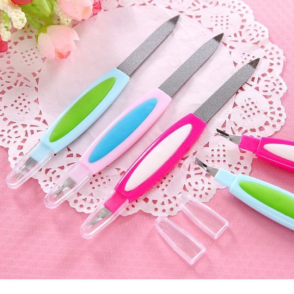 

1 pc professional metal double sided nail files with plastic handle beginner diy manicure tool edge dead skin remove nai qylnxg