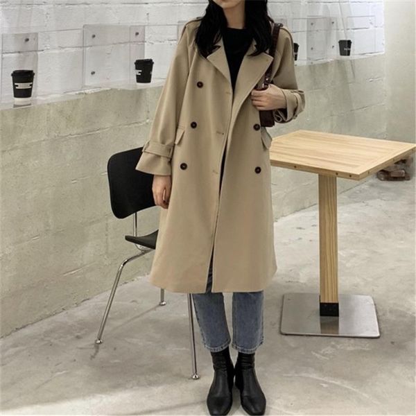 

windbreaker women's autumn winter korean version loose, Tan;black