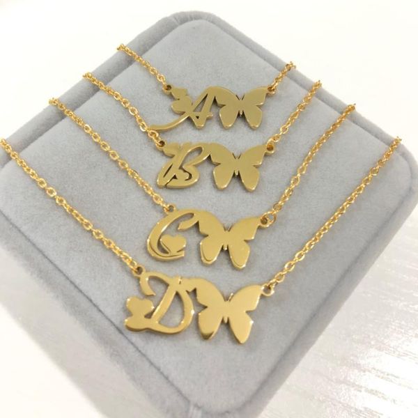 

collier femme 2020 dainty butterfly necklaces for women wedding jewelry initial alphabet necklace stainless steel accessories, Silver