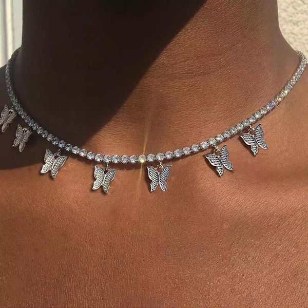 

rhinestone butterfly necklace clavicle chain pendant necklace woman jewelry jewelry shiny crystal everyday unique, Golden;silver