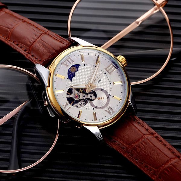 

waterproof qiluo watch luminous mechanical men's steel strip fashion batch onb9 nivf, Slivery;brown