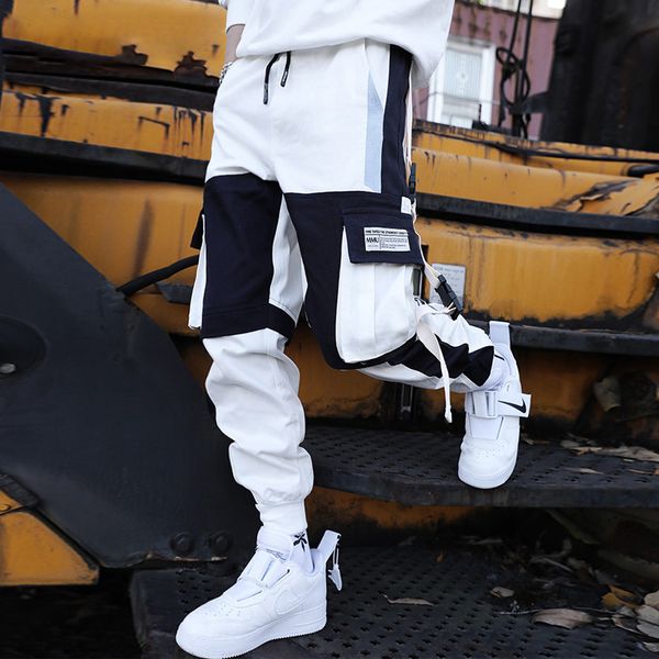 

mens multi pocket cargo pants trousers track pants joggers streetwear hip hop casual male harajuku pant summer fashion, Black