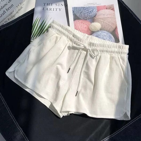 

women summer casual solid drawstring high waist loose shorts for girls soft cool female short s-3xl y200512, White;black