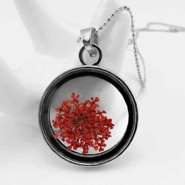 

pendant necklaces dried flowers glass necklace creative round box plant crystal, Silver