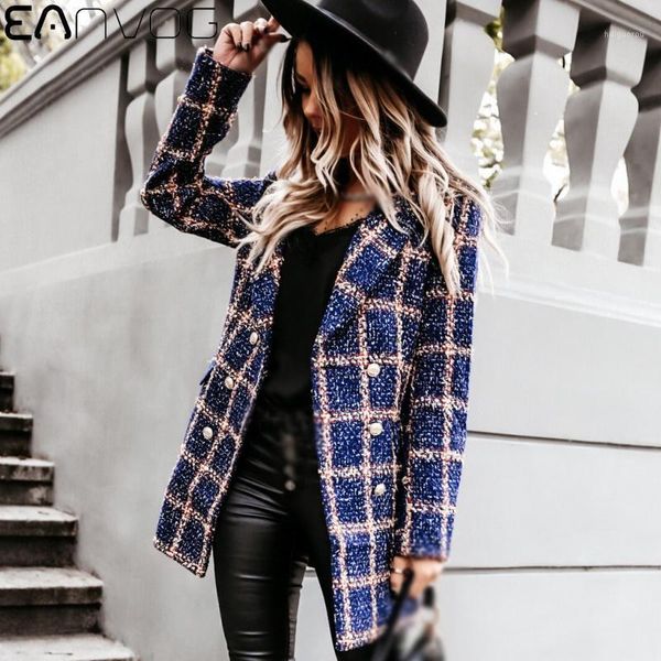 

vintage tweed plaid blazer suits 2020 women spring-autumn jackets office ladies chic slim blazers girls double breasted jacket1, Black