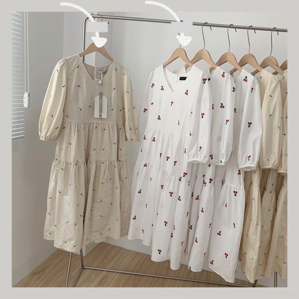 

wrvwq dresslong лето высокая талия 2020 юбка платье талии похудение v-образный вырез небольшой вишни печататься средней длины большой для пл, Black;gray