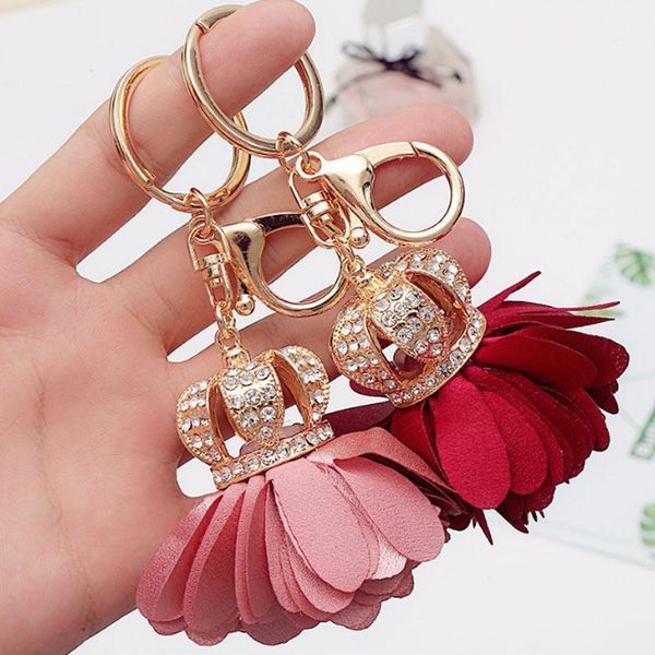 

fashion rhinestones crown petals key chain car key ring for women bag charms accessories jewelry pendant gl5045 h sqcztl