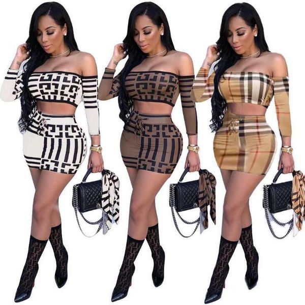 

new summer ladies european and american print long sleeves high waist tight skirt (two-piece set) s-xxl, White