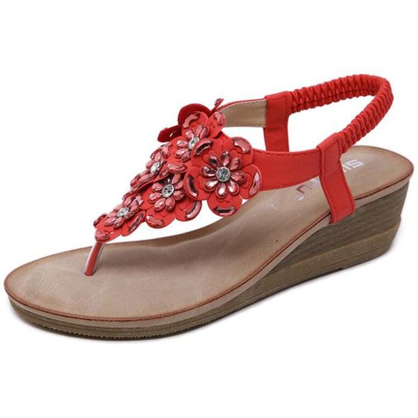 

лето чешские хрустальные цветы сандалии благоустроенный пляж обувь сандалии женщин способа клиньев вскользь путешествия женщин kl195, Black