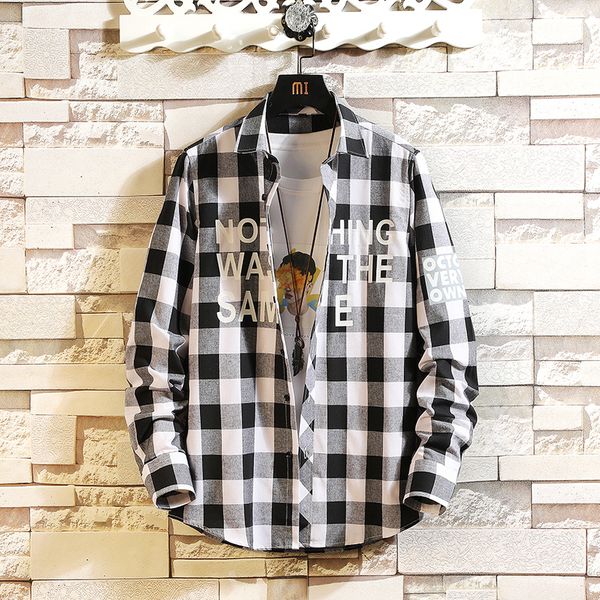 

2021 new autumn spring clothes chess slim fit men long shirt ocasional great dimensions to red man i9hy, White;black