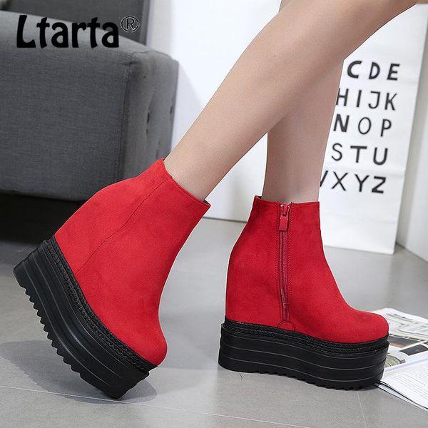 

ltarta boots 2020 new winter women's muffin platform shoes leisure wedge short boots hidden heel women's -888-18, Black