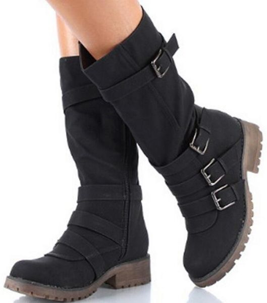 

boots zapatos mujer ladies chaussure femme motorcycle for women winter shoes woman buckle low heels p161258, Black