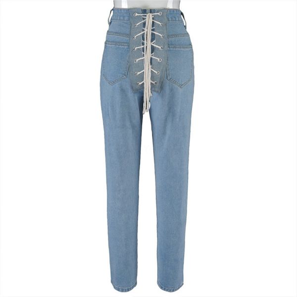 

wholesale- selling autumn women workout high waist jeans casual denim destroyed skinny jeans feminino longo#869, Blue