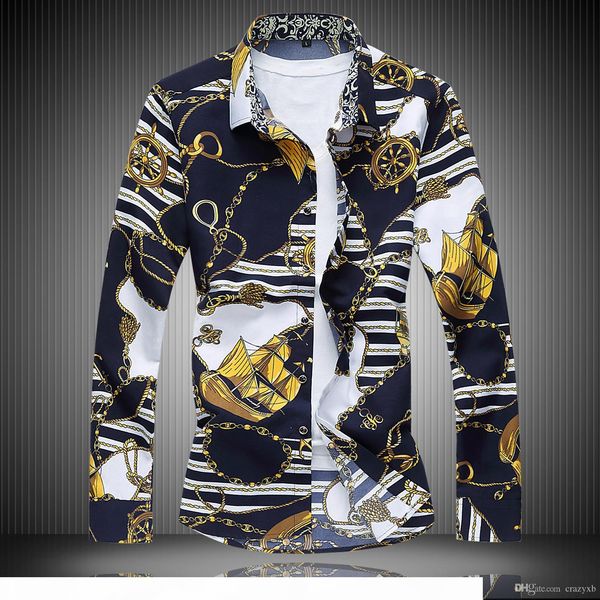 

men's flower shirt 2018 autumn fashion print long sleeve shirts men mens casual shirt work office shirts 7xl, White;black