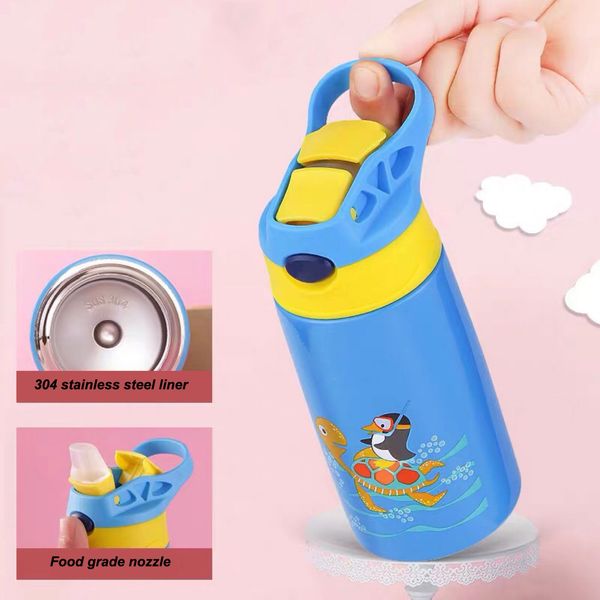

400ml sublimation kids tumblers cute sippy cup straw nozzle stainless steel thermos water bottle portable children outdoor cup vt1929