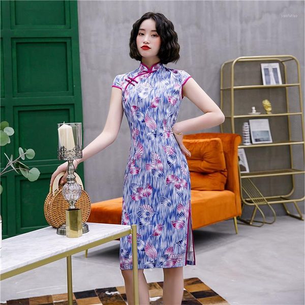 

vintage short chinese women qipao dress classic mandarin collar oriental cheongsam formal party gown print flower vestidos1, Red