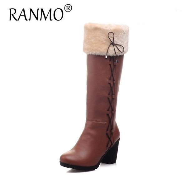 

boots autumn and winter women's fluffy warmth fashion high cuffed thick with large size cross strap straight1, Black