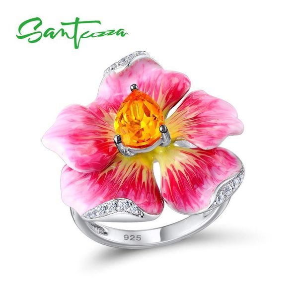 

santuzza women's ring pure 925 sterling silver ring flower ring luxury for women trendy party fine jewelry handmake enamel 201006, Golden;silver