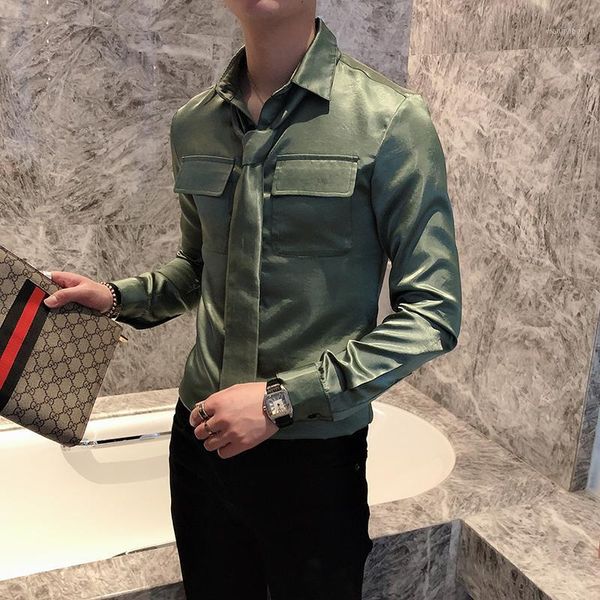 

tie shirt men long sleeve casual slim fit dress shirts tuxedo wedding club party male clothing camisa masculina1, White;black