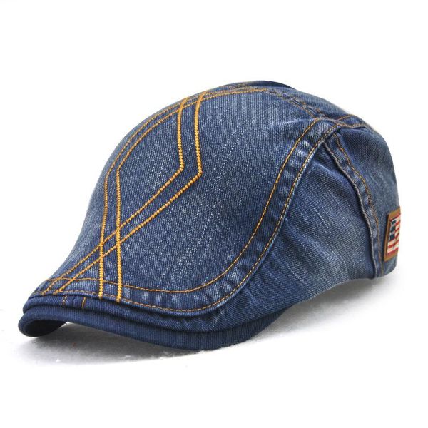 

denim beret cap for men women couple casual hat 6 colors, Blue;gray