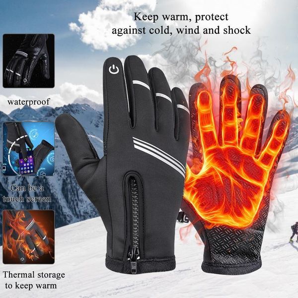 

touchscreen gloves winter warm cycling gloves outdoor camping windproof waterproof sports full finger, Blue;gray