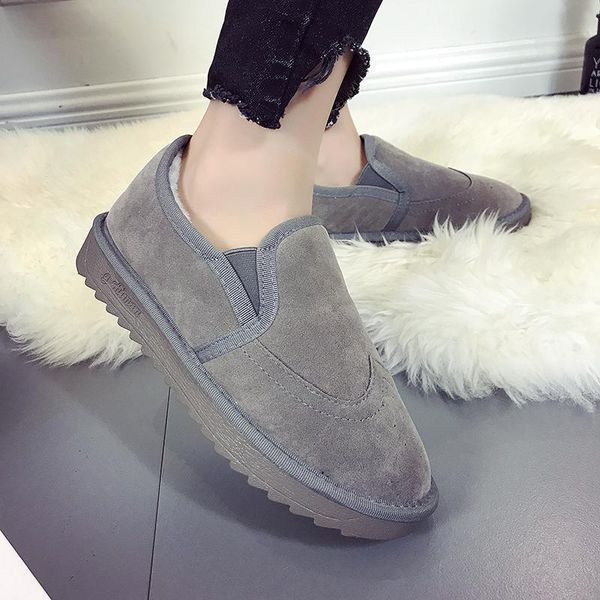 

new 2020 women autumn winter flats slip on casual cotton shoes flat heel warm cozy female plus size loafers snow shoes anti skid, Black