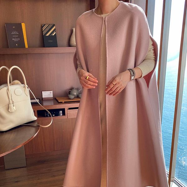 

galcaur oversized tweed coat for women o neck sleeveless patchwork loose vintage pink coats female 2020 fashion autumn clothing lj201204, Black;white
