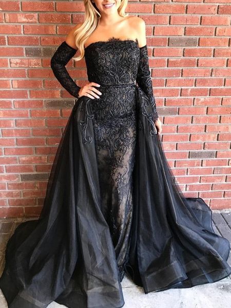 

unique design prom gowns with detachable organza train strapless evening party dress for special occations custom made, Black;red