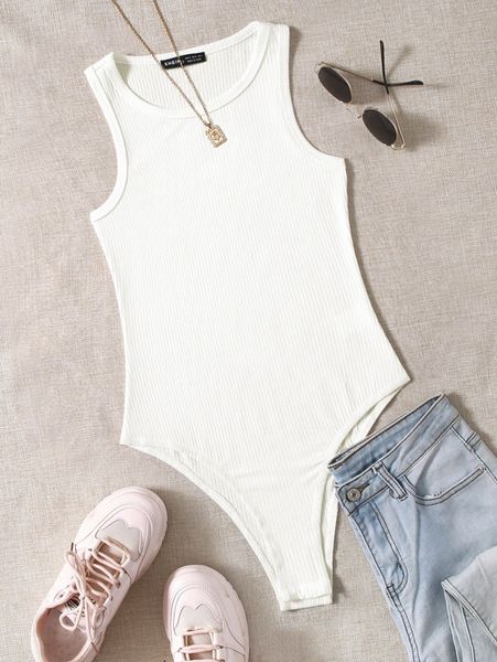 

plus solid rib-knit tank bodysuit o3wk#, Black