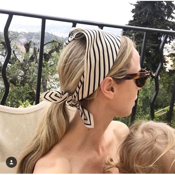 

57cm san remo scarf beige woman 100% silk stripes small square scarf for headband fashion bloggers recommend 201026, Blue;gray
