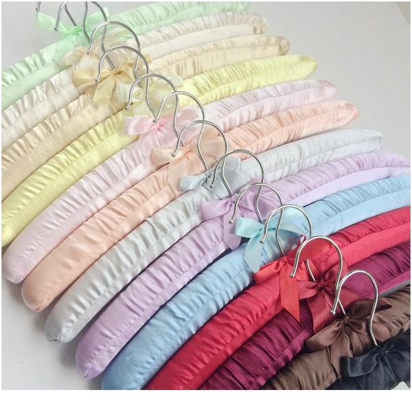 

15pcs satin padded hanger silk wrapped clothes hanger clothes hanging silver hook sponge hangers clothes shop display sqcrwu