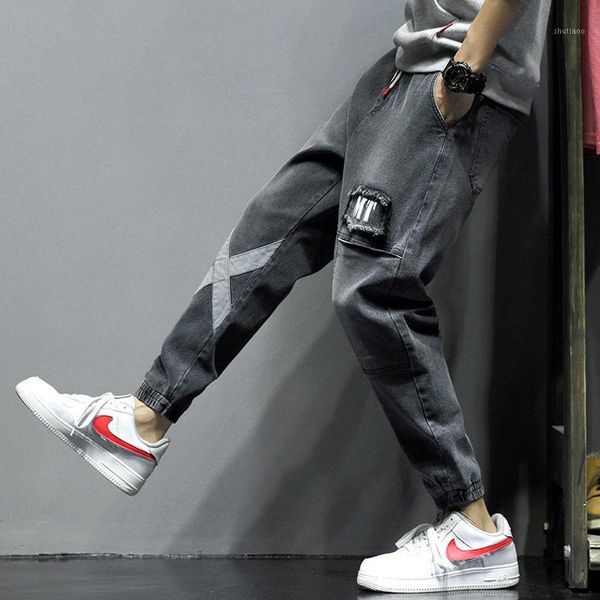 

brand jeans boys classic plus jeans men autumn loose korean trend tooling casual pants men trousers patchwork1, Blue