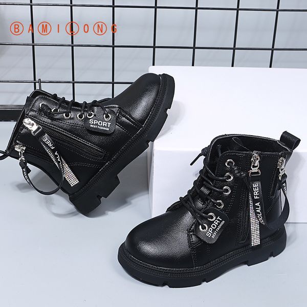 

bamilong kids fashion fall winter 2020 british style children shoes girls leather children's short martin boots y441, Black