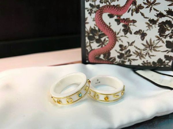 

lcon golden edge white bee ceramic ring retro black white bee ceramic ring punk hip hop ring, Silver